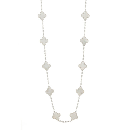 Van Cleef & Arpels 18K White Gold Mother of Pearl 20 Motifs Vintage Alhambra Necklace 1 of 7