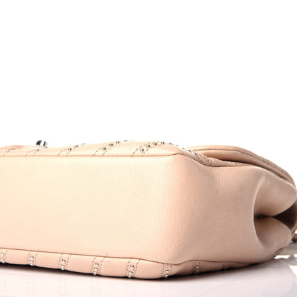 Chanel Calfskin Studded Chevron Quilted Medium Wars Flap Beige 9 of 9