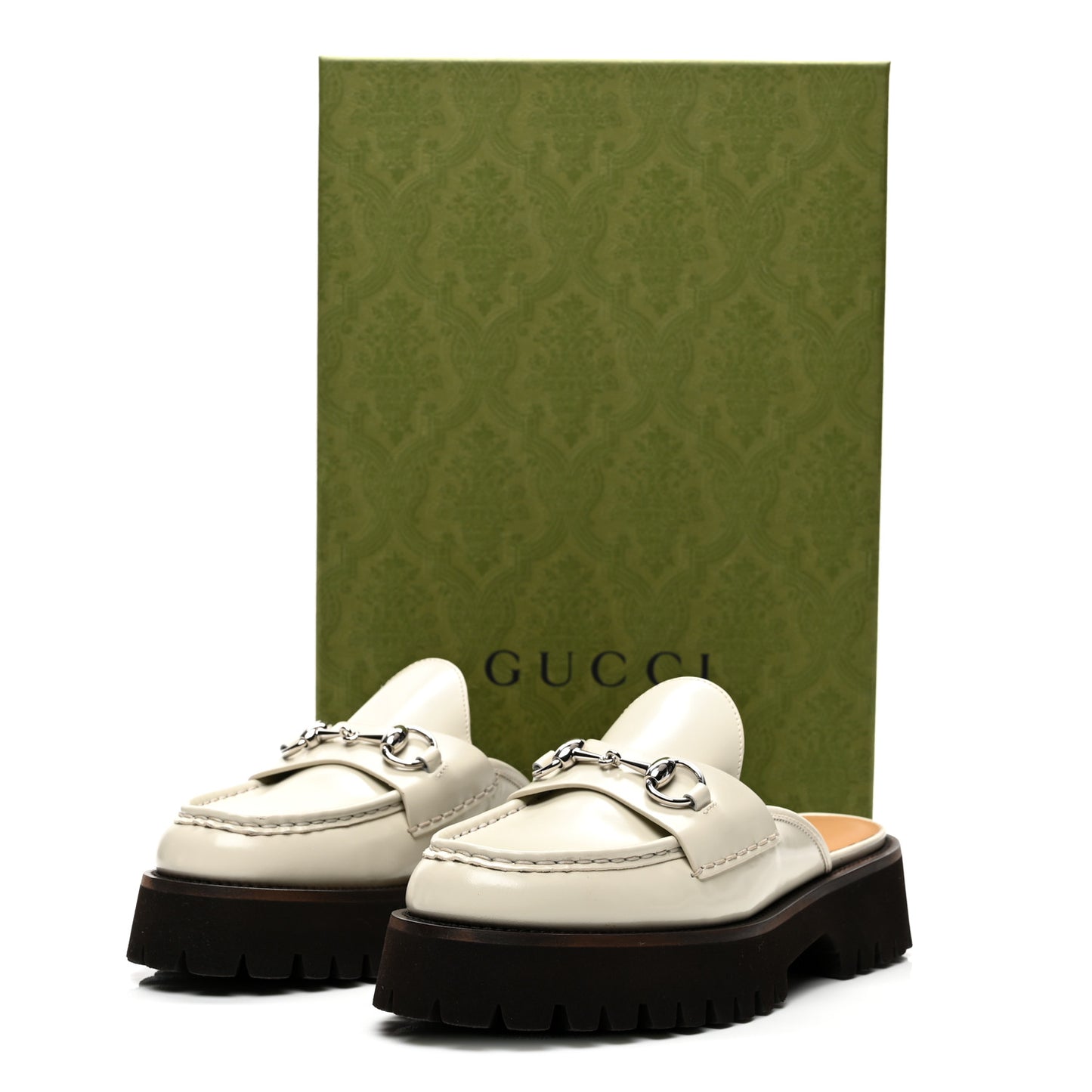 Cordovan Lux Horsebit Platform Mules 38 Mystic White