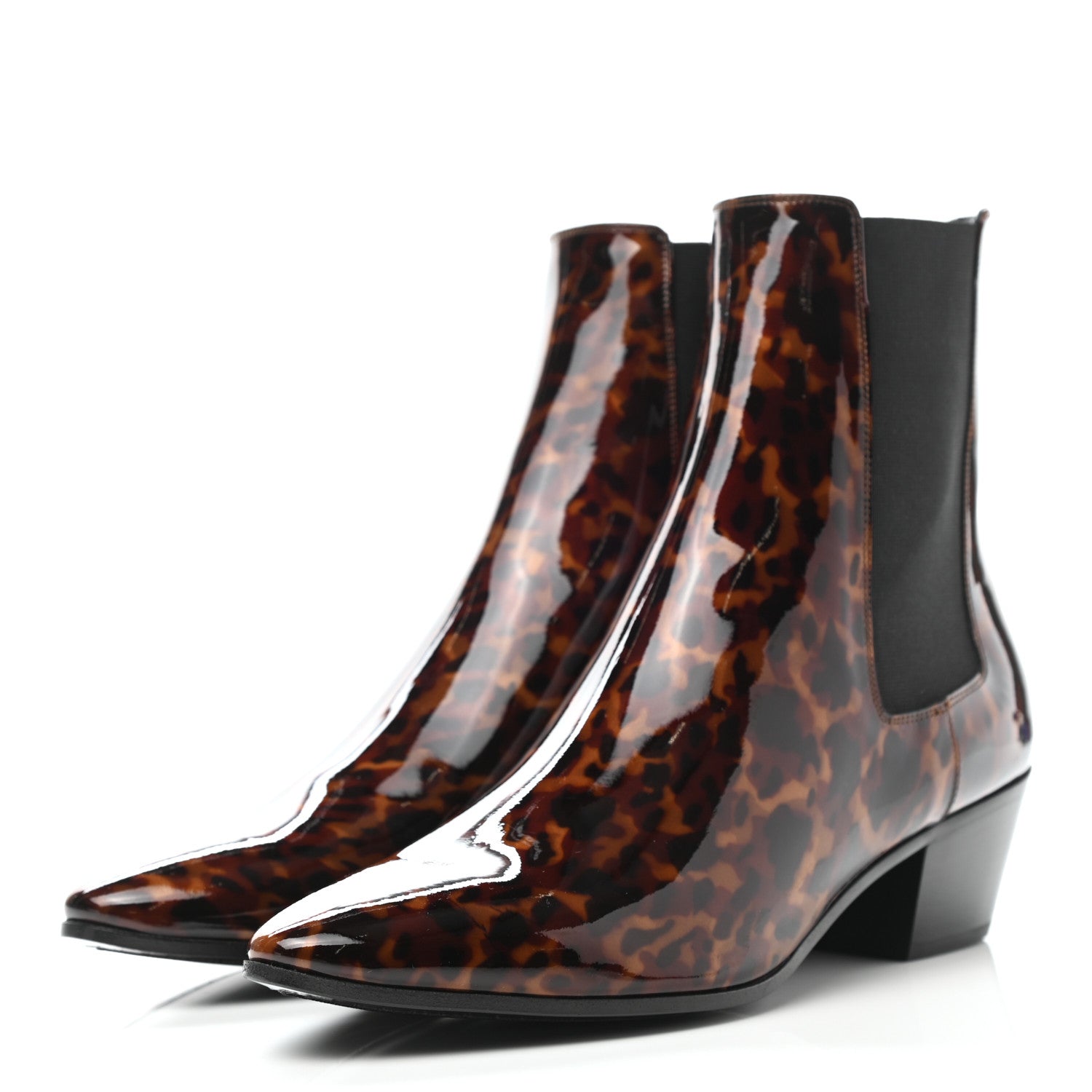 Saint Laurent Patent Tartaruga Chelsea Boots 38 Manto Naturale 3 of 9