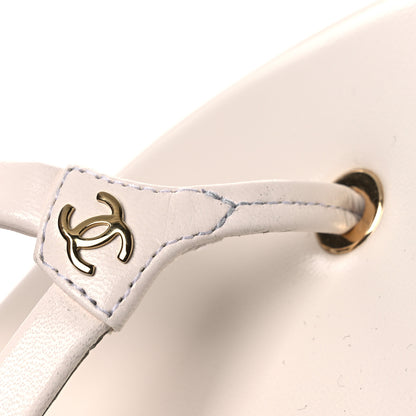 Chanel Goatskin CC Times Square Thong Sandals 37.5 White 12 of 14