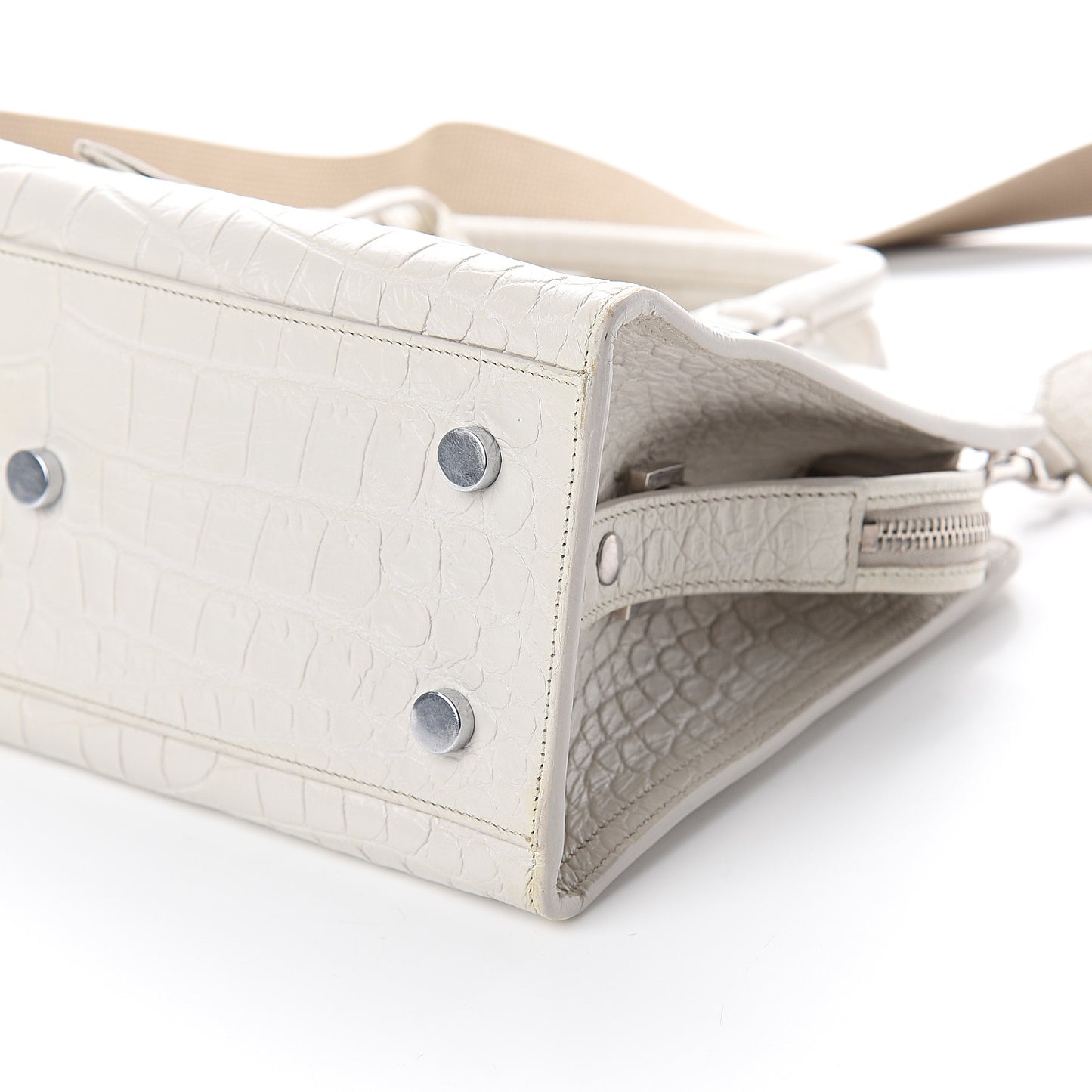 Calfskin Crocodile Embossed Baby Monogram Cabas Gris Perle