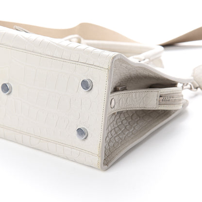 Saint Laurent Calfskin Crocodile Embossed Baby Monogram Cabas Gris Perle 6 of 6