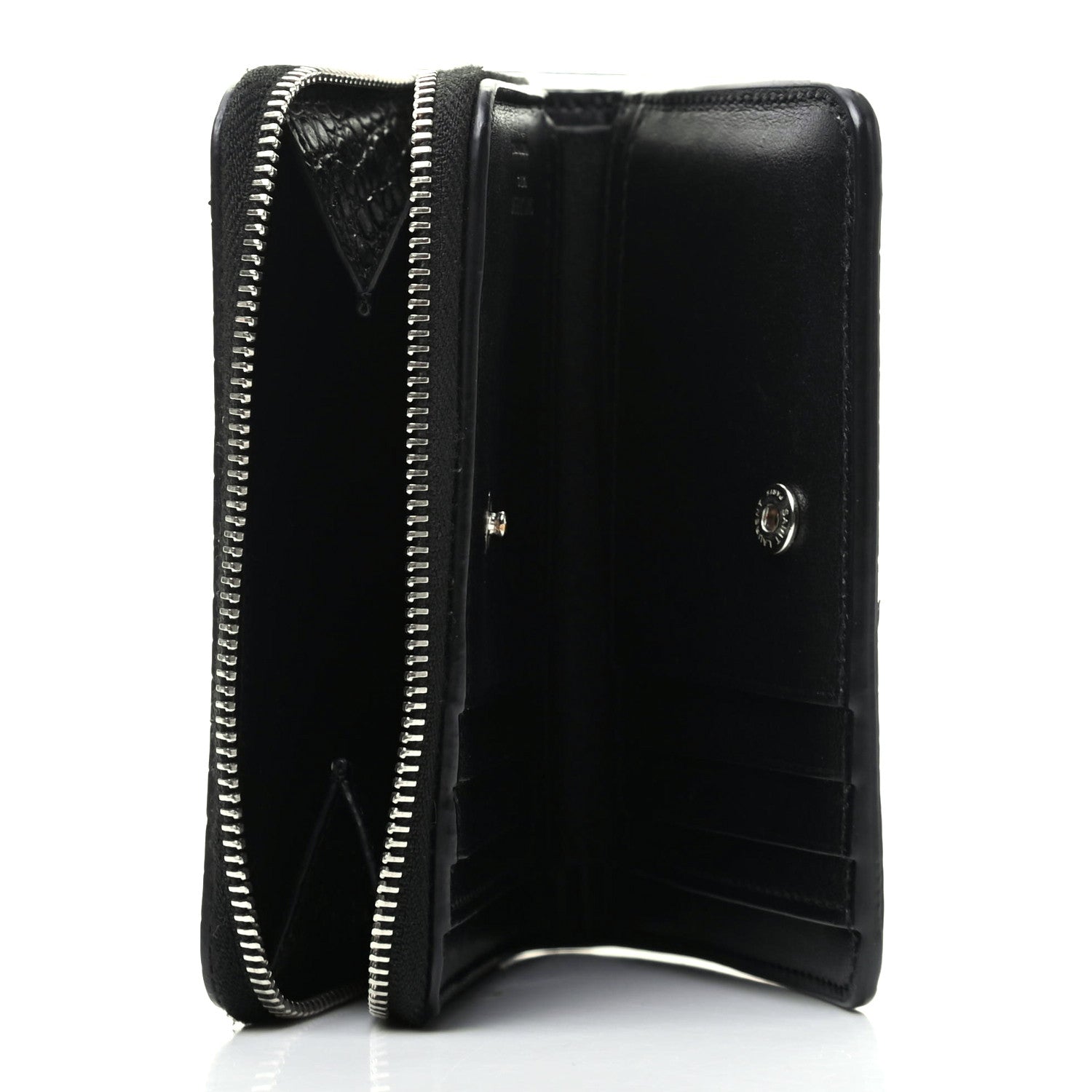 Saint Laurent Calfskin Crocodile Embossed Monogram Compact Wallet Black 5 of 10