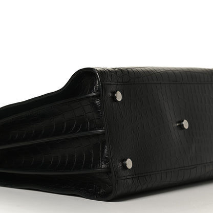 Saint Laurent Calfskin Crocodile Embossed Small Supple Sac de Jour Black 8 of 11