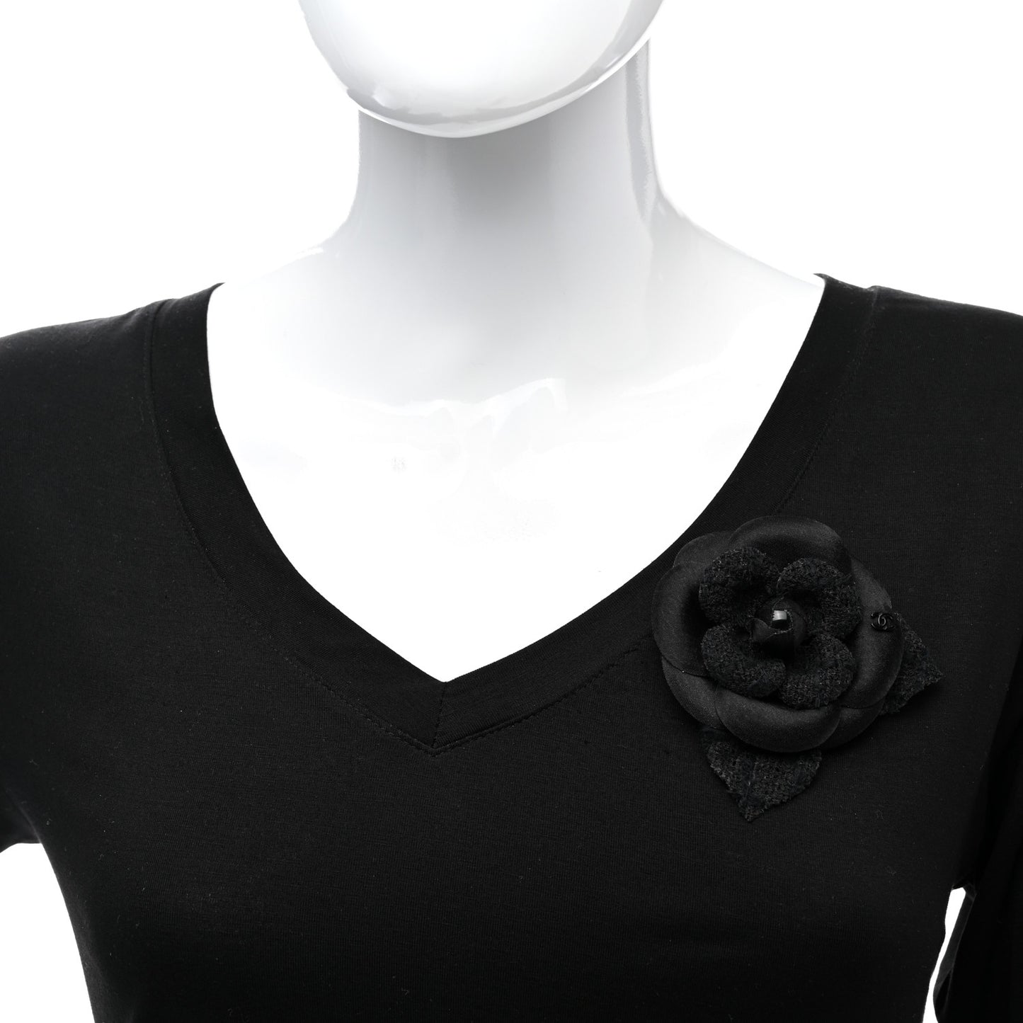 Tweed Fabric Camellia Pin Brooch Black