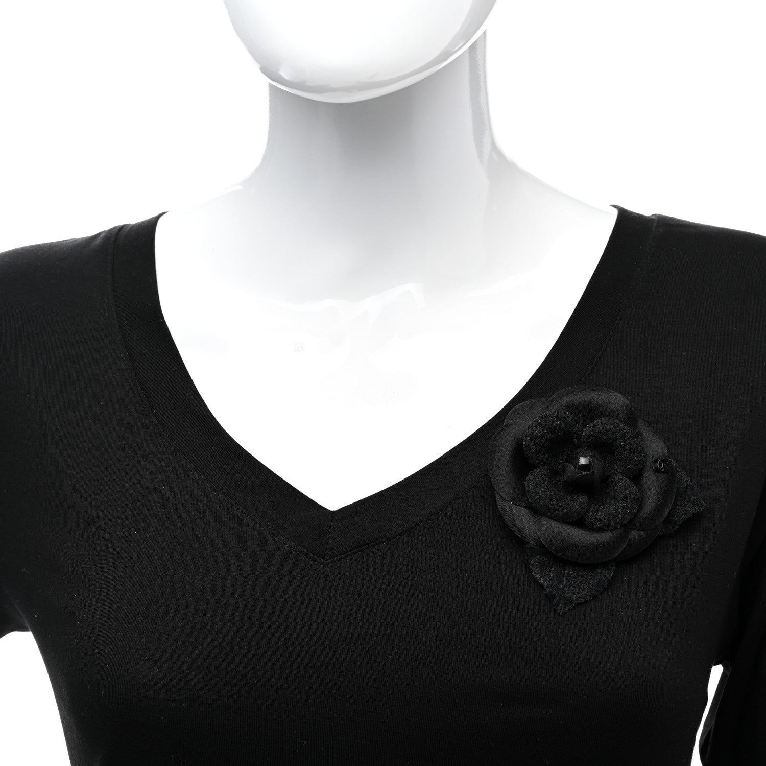 Chanel Tweed Fabric Camellia Pin Brooch Black 2 of 3