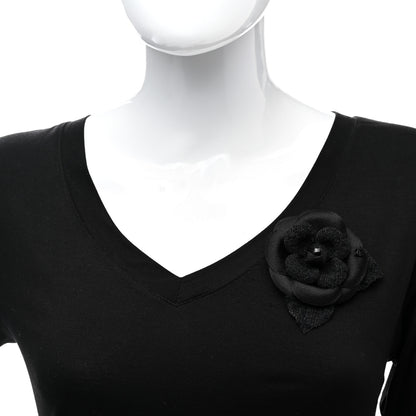 Chanel Tweed Fabric Camellia Pin Brooch Black 2 of 3