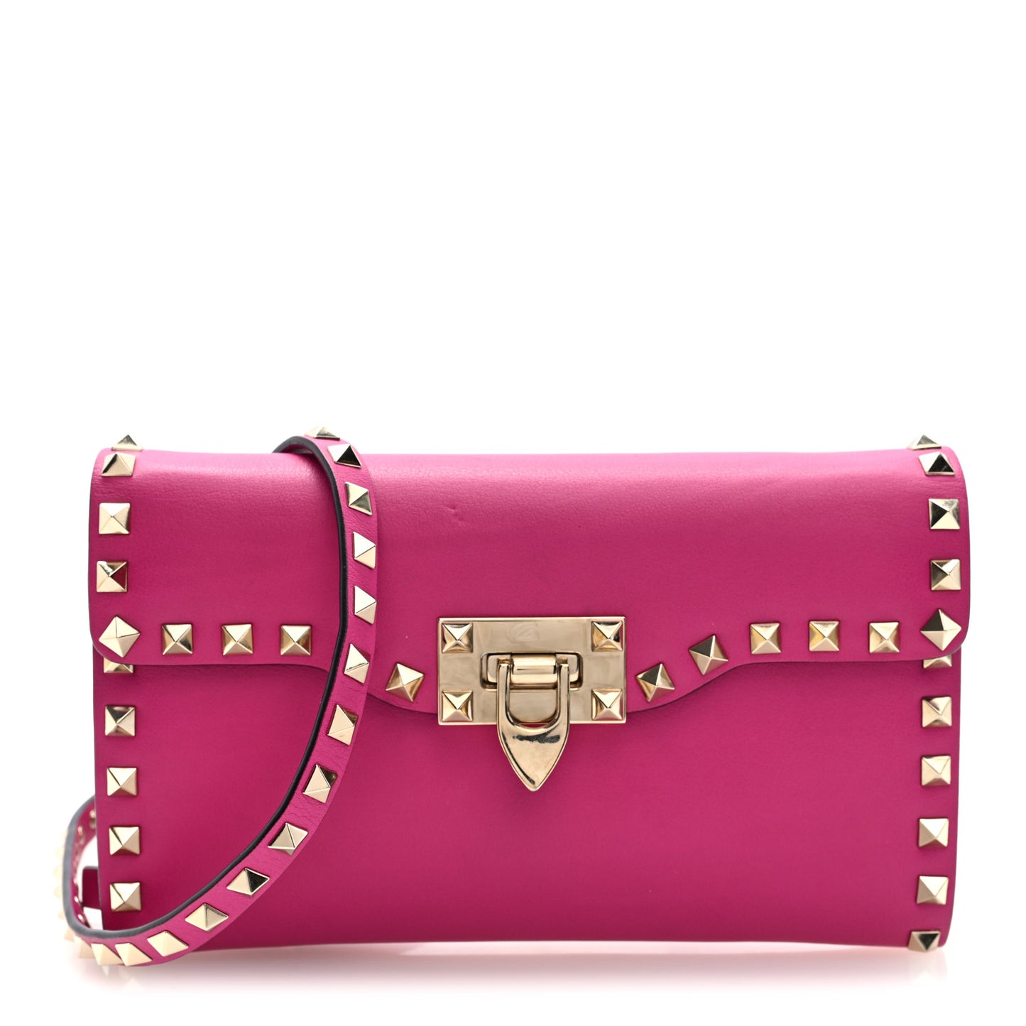Vitello Medium Rockstud Flip Lock Crossbody Bag Bright Fuxia