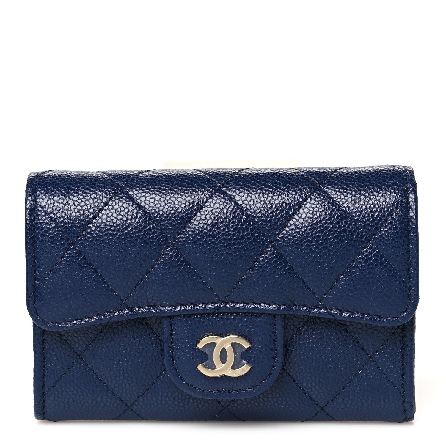 Chanel Caviar Quilted Flap Card Holder Wallet Navy Blue 1 of 10