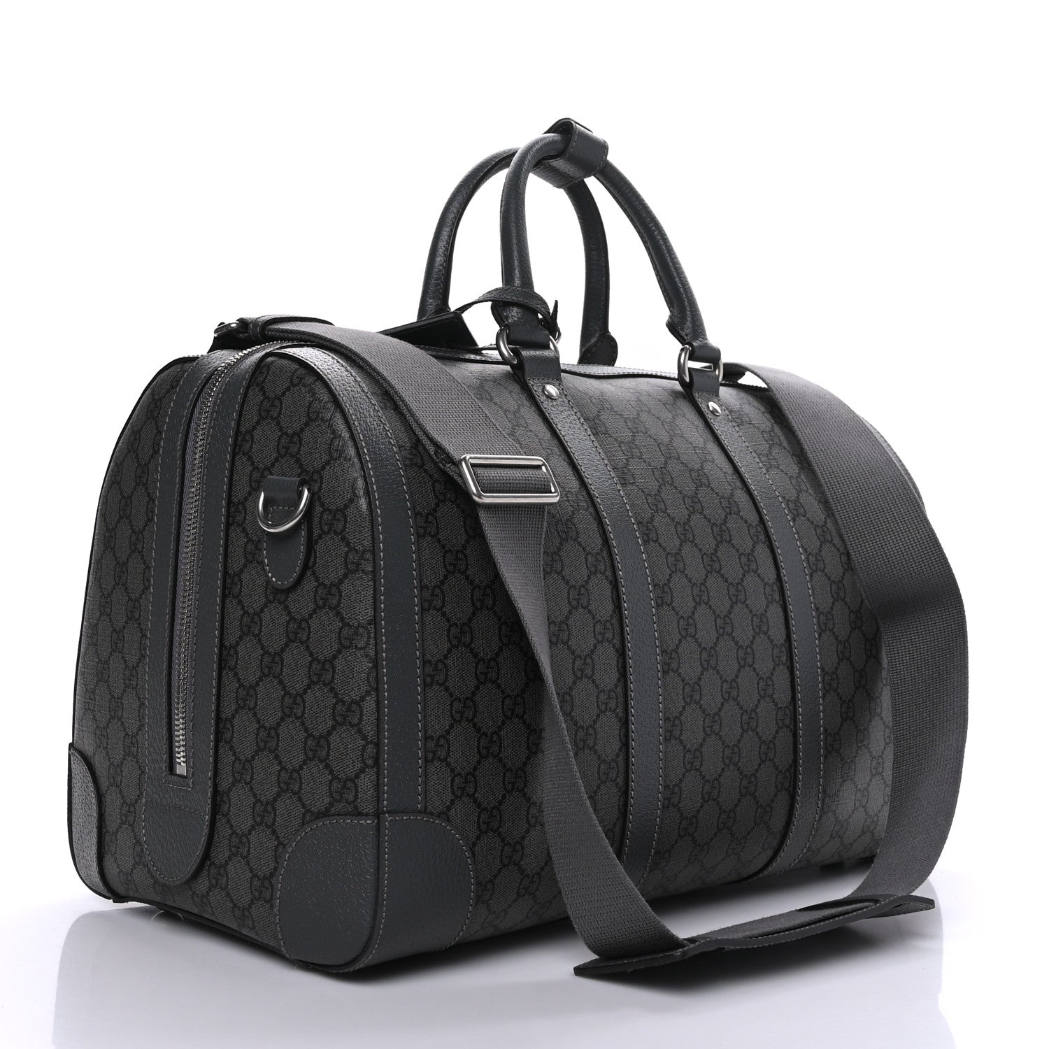 Gucci GG Supreme Monogram Textured Dollar Calfskin Medium Savoy Duffle Bag Grey Black Graphite Grey 3 of 10