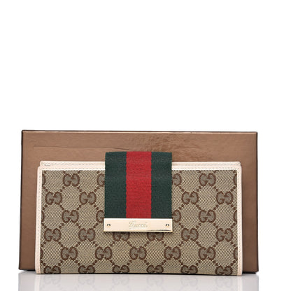 Gucci Monogram Calfskin Ladies Web Long Wallet Beige Ebony Off White 9 of 9