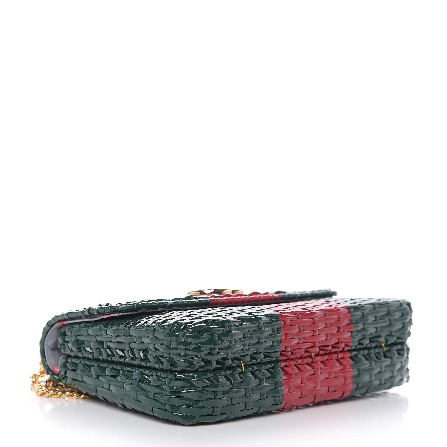 Gucci Glazed Wicker Stripe Small Cestino Shoulder Bag Green 3 of 9