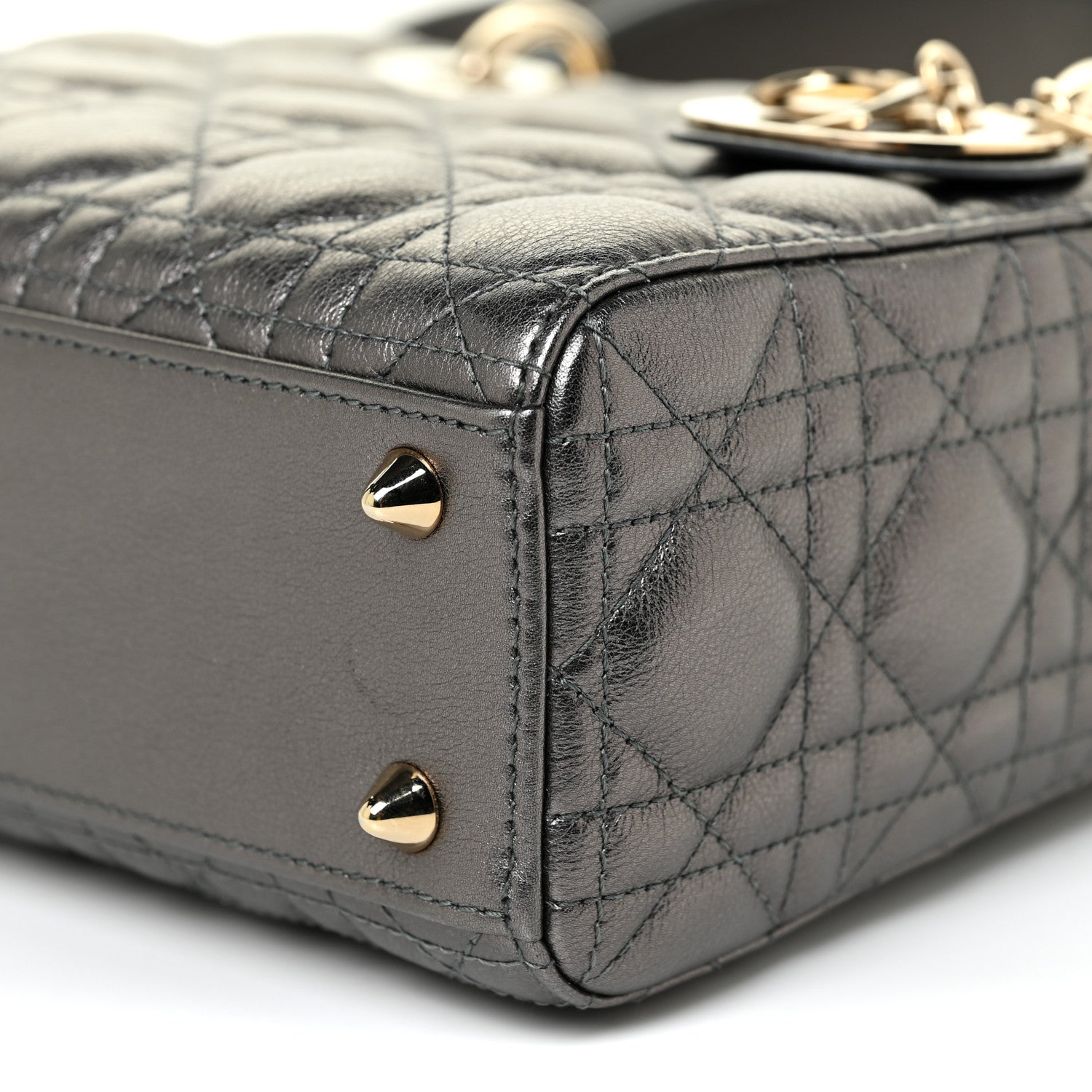Christian Dior Metallic Grained Calfskin Cannage My ABCDior Lady Dior Gunmetal 8 of 10