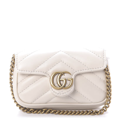 Gucci Calfskin Matelasse Heart GG Marmont 2.0 Coin Purse On A Chain Mystic White 1 of 10