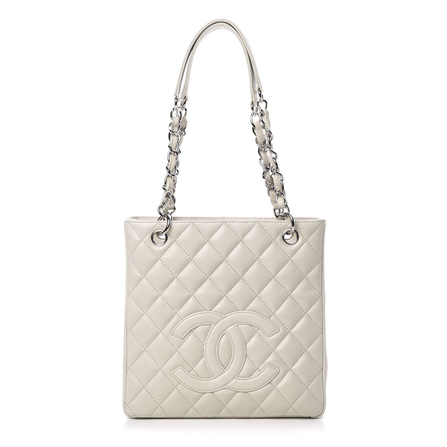 Caviar Quilted Petit Shopping Tote PST White