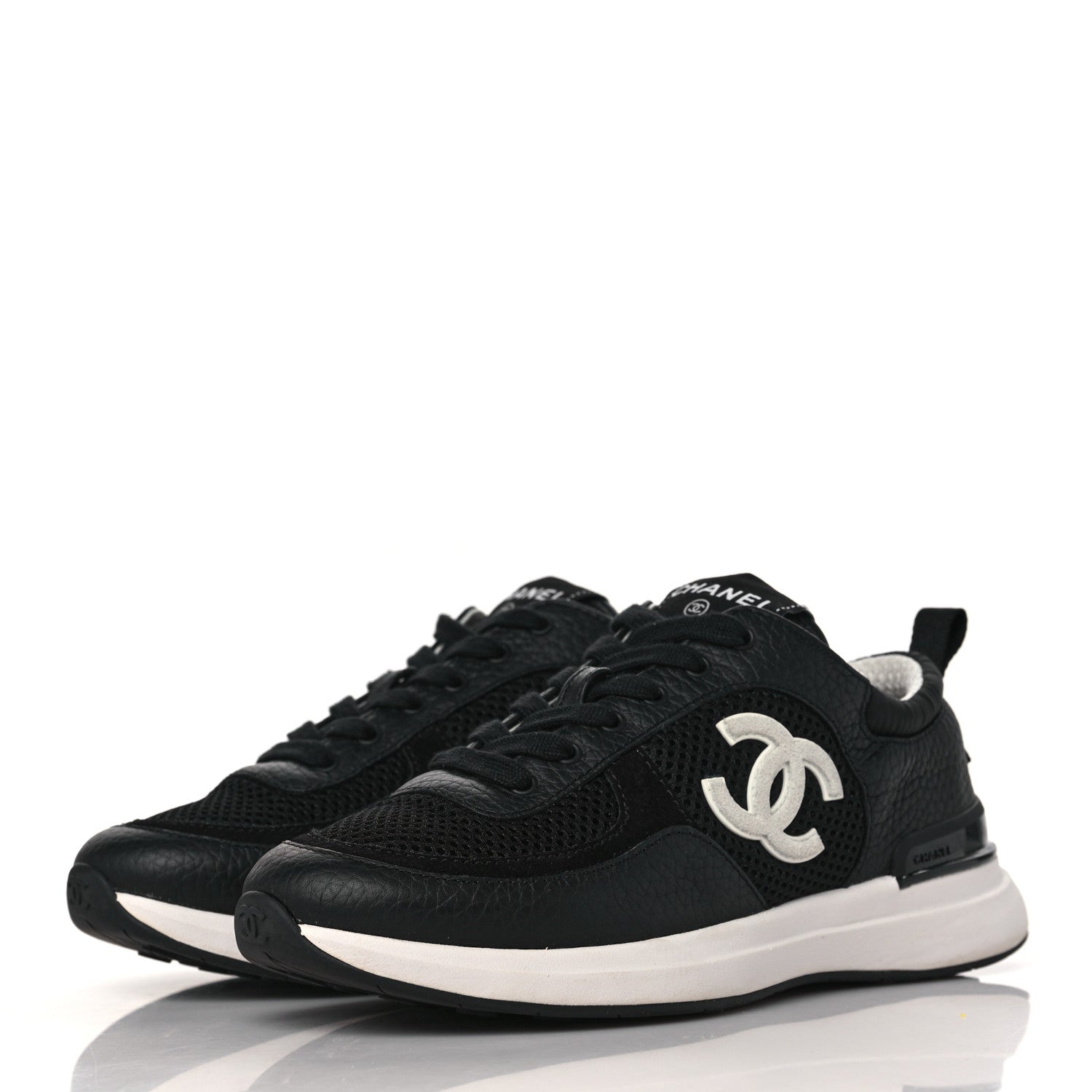 Chanel Calfskin Mesh Lycra Suede Womens Logo Sneakers 35.5 Black 3 of 7