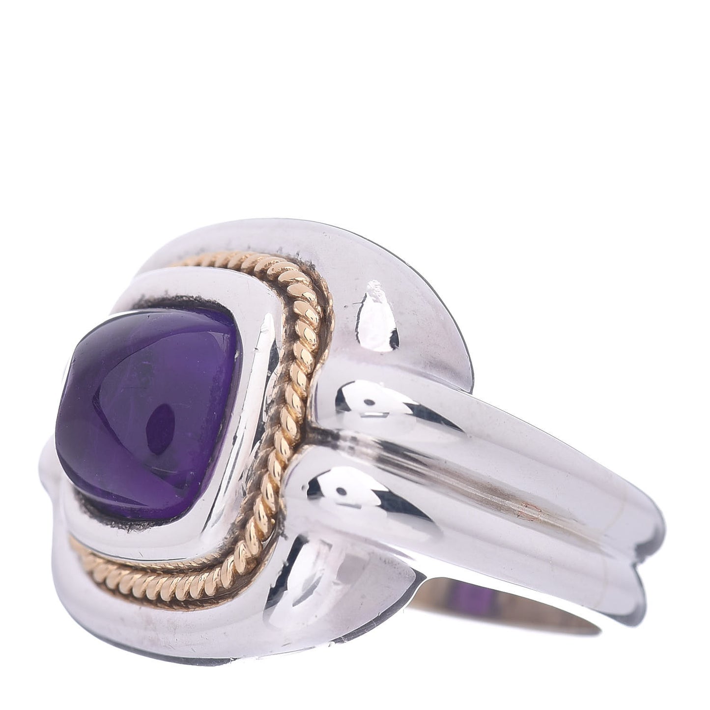 Sterling Silver 18K Yellow Gold Amethyst Cabochon Ring 56 7.5