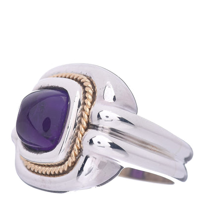 Tiffany Sterling Silver 18K Yellow Gold Amethyst Cabochon Ring 56 7.5 3 of 6