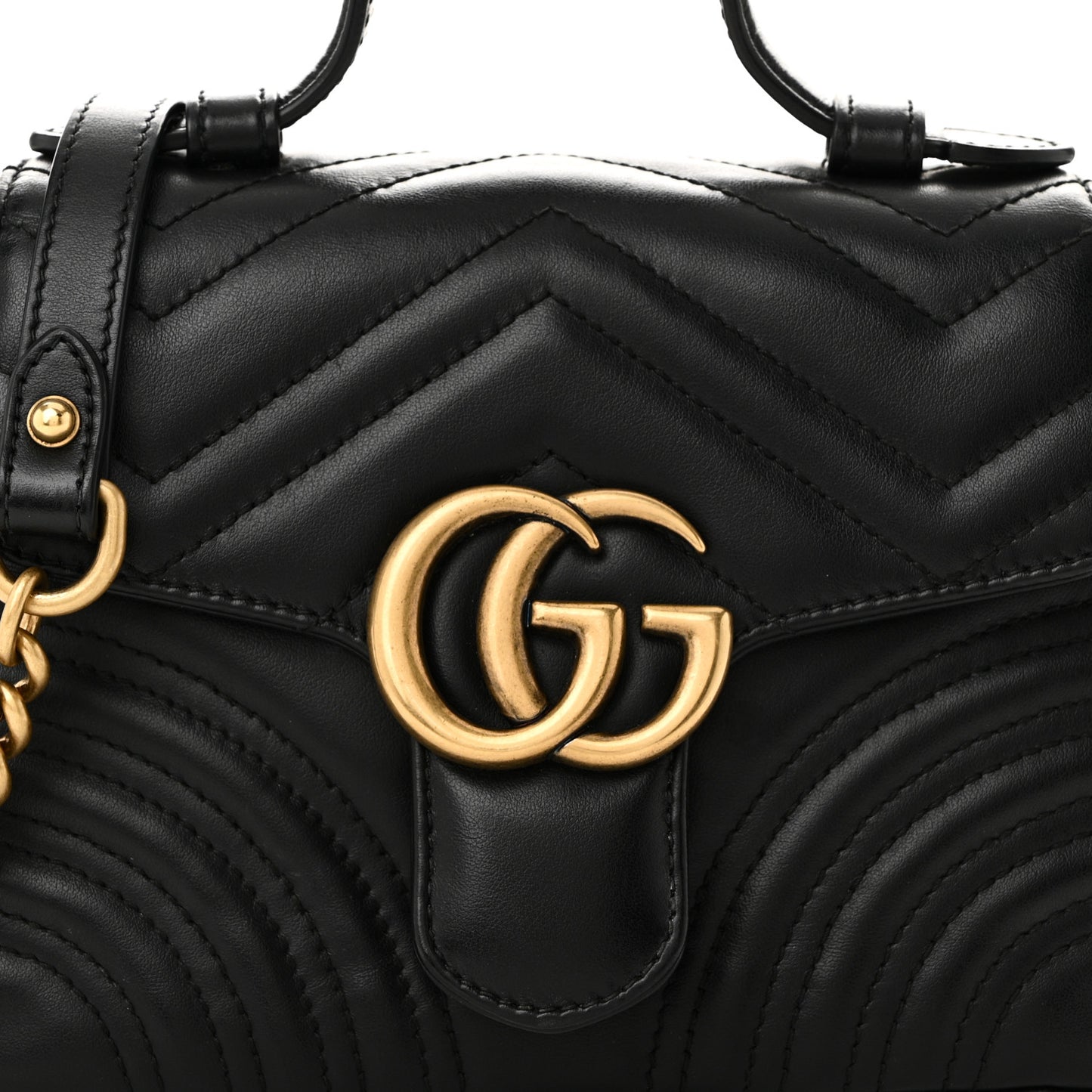 Calfskin Matelasse Mini GG Marmont Top Handle Shoulder Bag Black