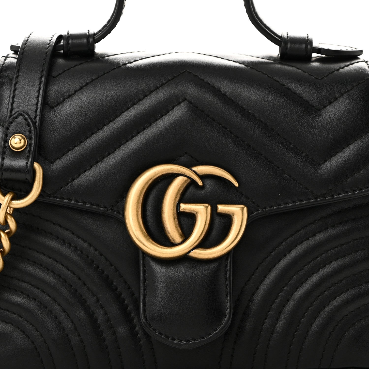 Gucci Calfskin Matelasse Mini GG Marmont Top Handle Shoulder Bag Black 8 of 10
