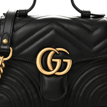 Gucci Calfskin Matelasse Mini GG Marmont Top Handle Shoulder Bag Black 8 of 10