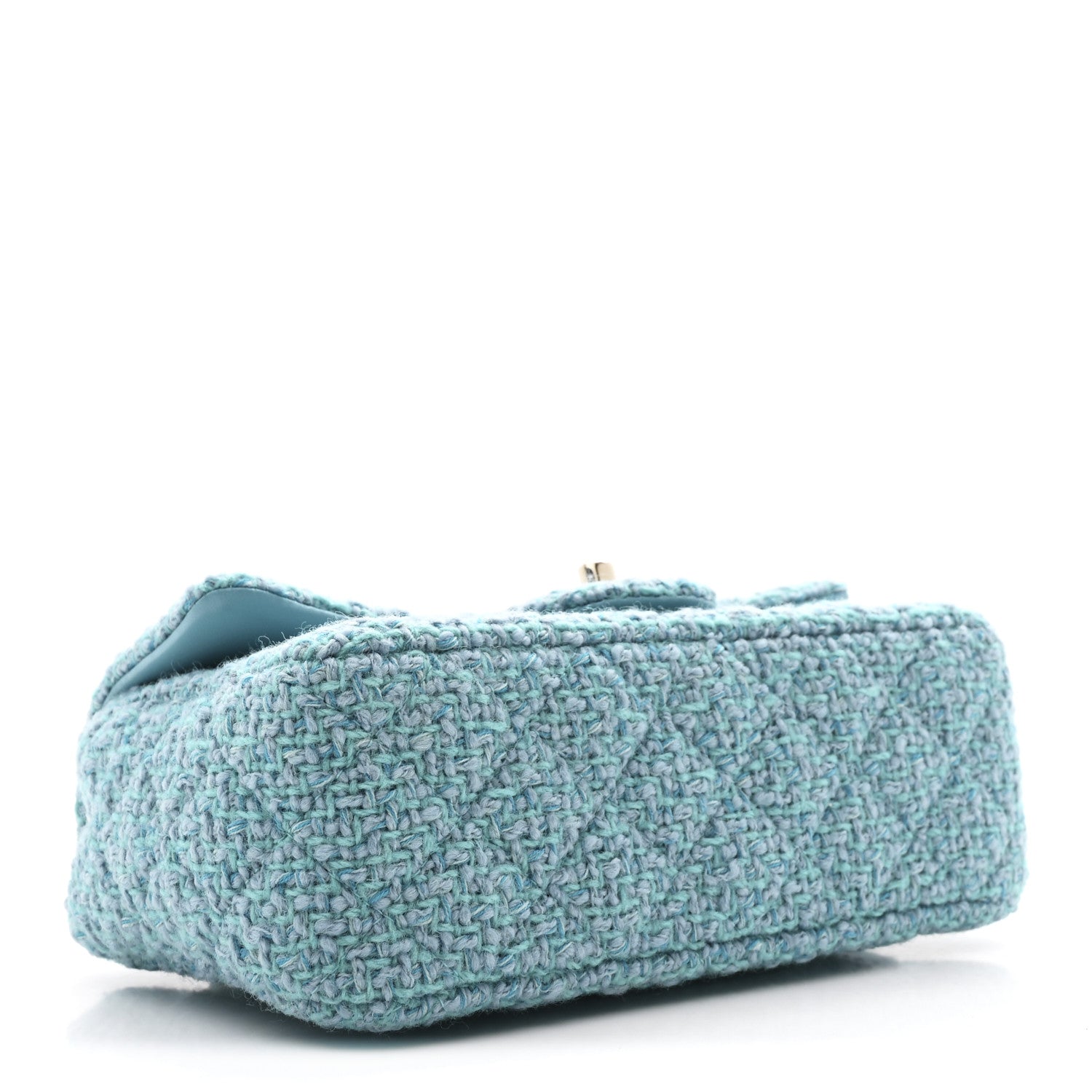 Chanel Wool Tweed Quilted Mini Rectangular Flap Turquoise Light Blue 4 of 11