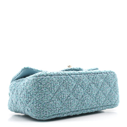 Chanel Wool Tweed Quilted Mini Rectangular Flap Turquoise Light Blue 4 of 11