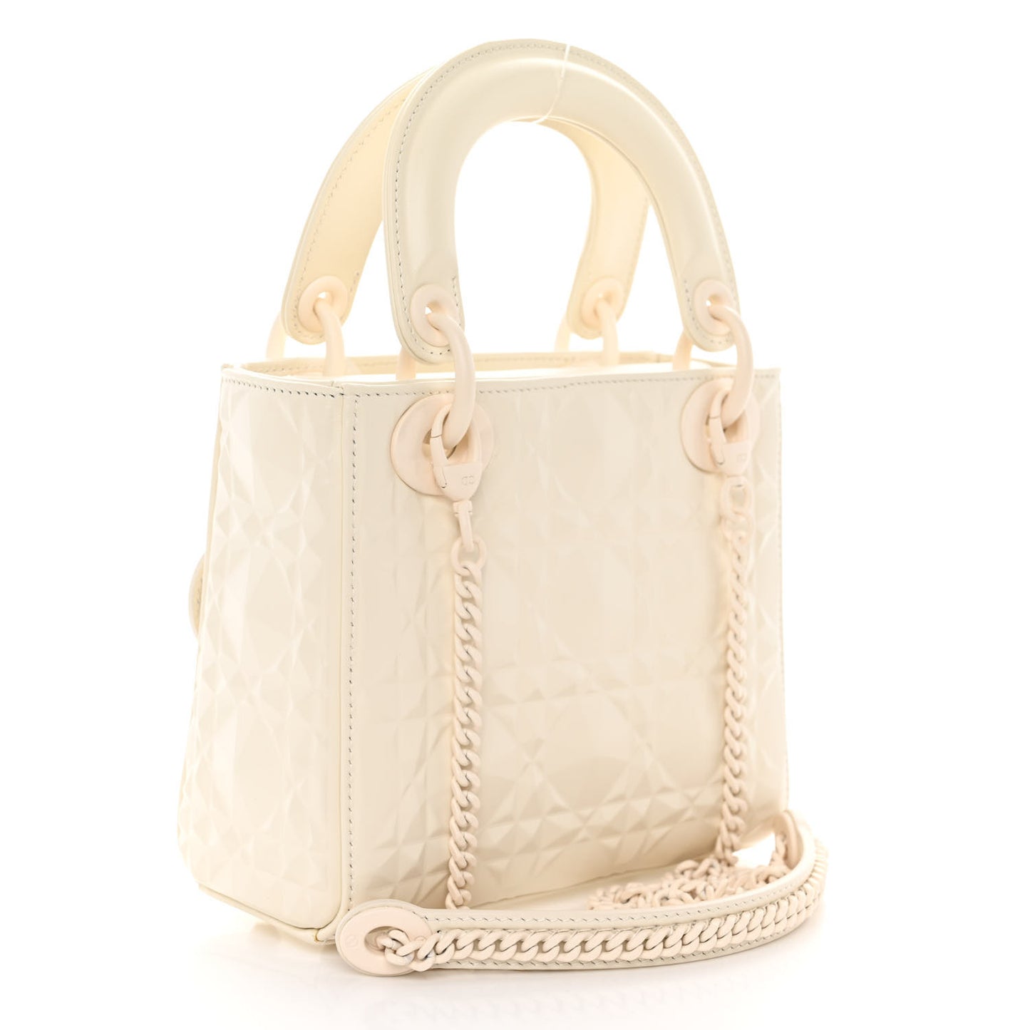 Calfskin Cannage Diamond Mini Lady Dior White