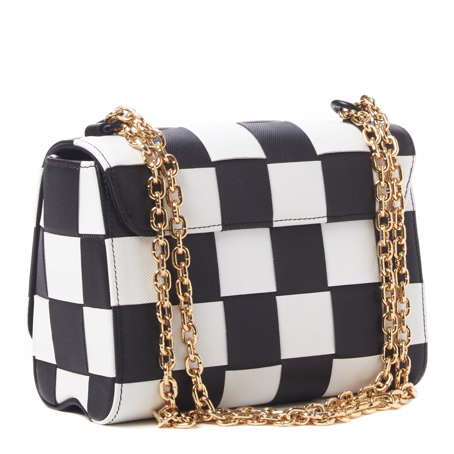 Louis Vuitton Calfskin Damier Tressage Twist Shoulder Bag MM Black White 3 of 9