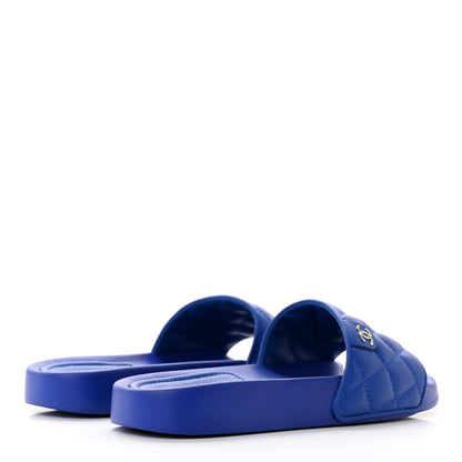 Chanel Lambskin Quilted CC Mules Sandals 36 Dark Blue 4 of 11