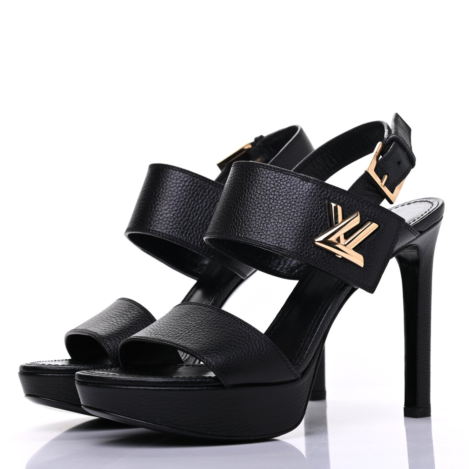 Louis Vuitton Grained Calfskin Horizon Platform Sandals 39 Black 3 of 13