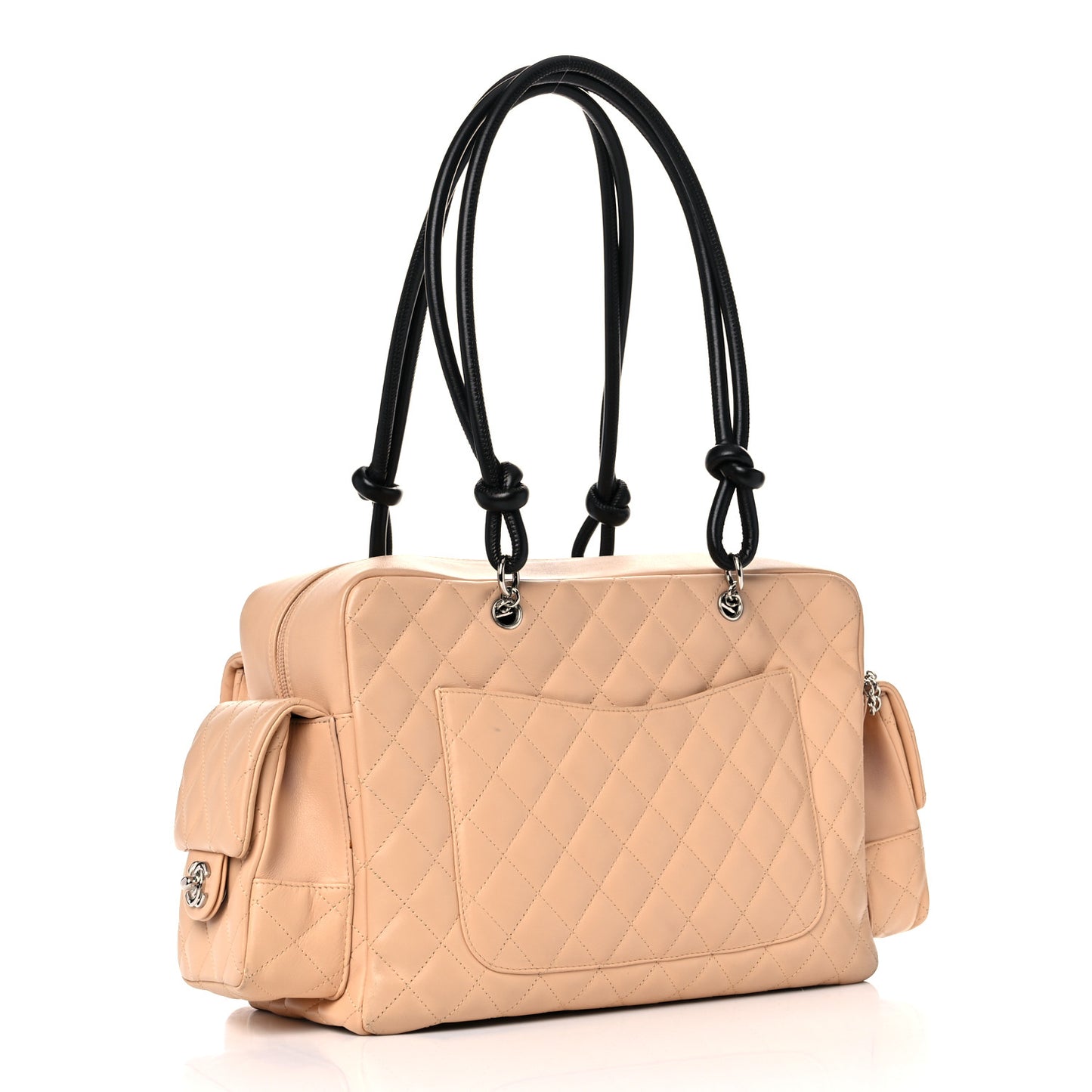 Calfskin Quilted Large Cambon Multipocket Reporter Beige Black
