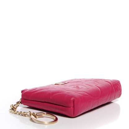 Chanel Lambskin Camellia Embossed Key Holder Case Fuchsia 4 of 7