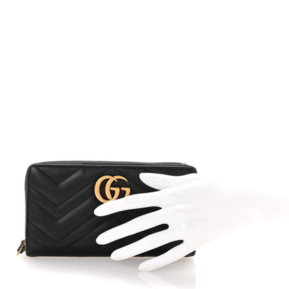 Gucci Calfskin Matelasse GG Marmont Zip Around Wallet Black 2 of 6