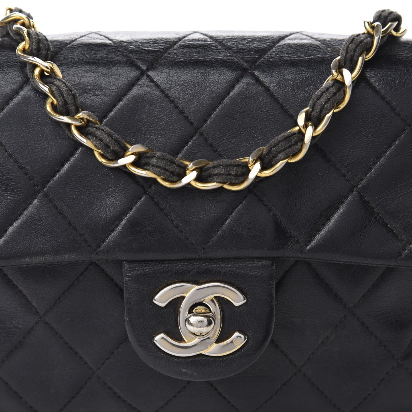 Lambskin Quilted Mini Square Flap Black