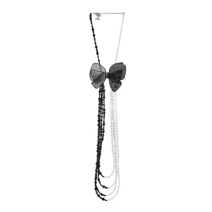 Chanel Crystal Beaded CC Bow Multi Strand Necklace Black Transparent 3 of 4