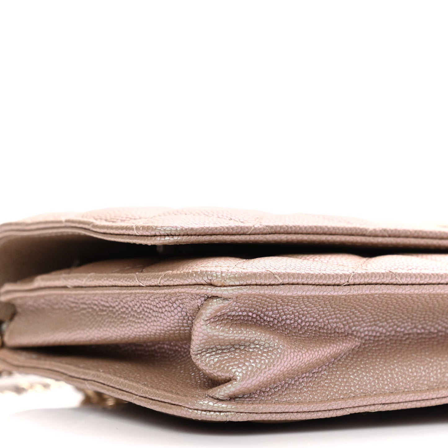 Iridescent Caviar Quilted Wallet On Chain WOC Beige