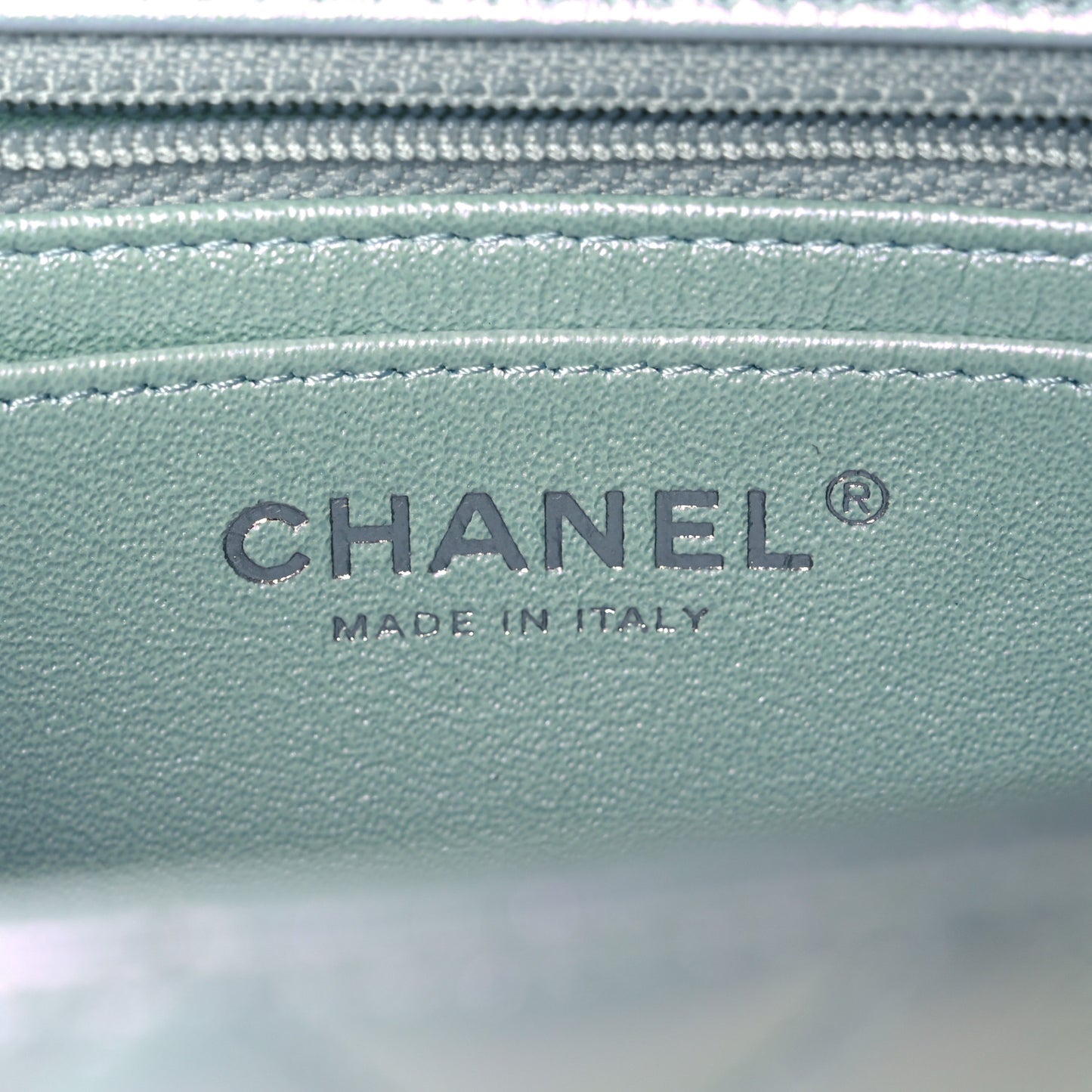 Iridescent Calfskin Quilted Mini Rectangular Flap Light Blue