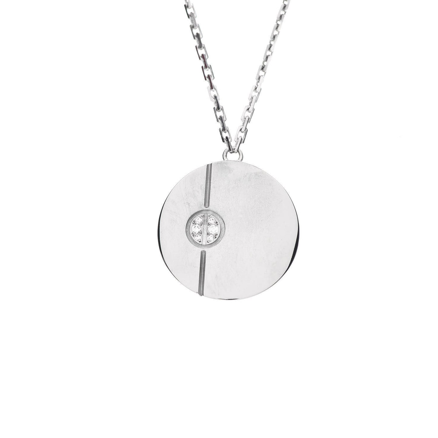18K White Gold Diamond LOVE Medallion Pendant Necklace
