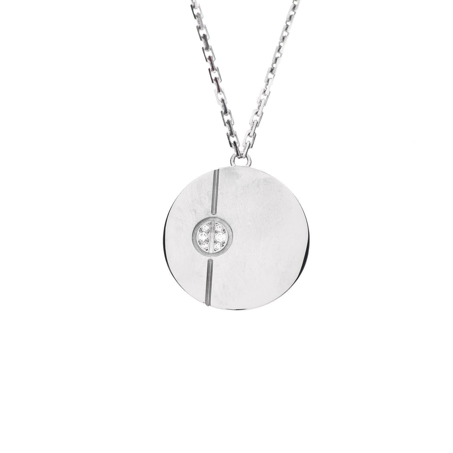 Cartier 18K White Gold Diamond LOVE Medallion Pendant Necklace 4 of 7