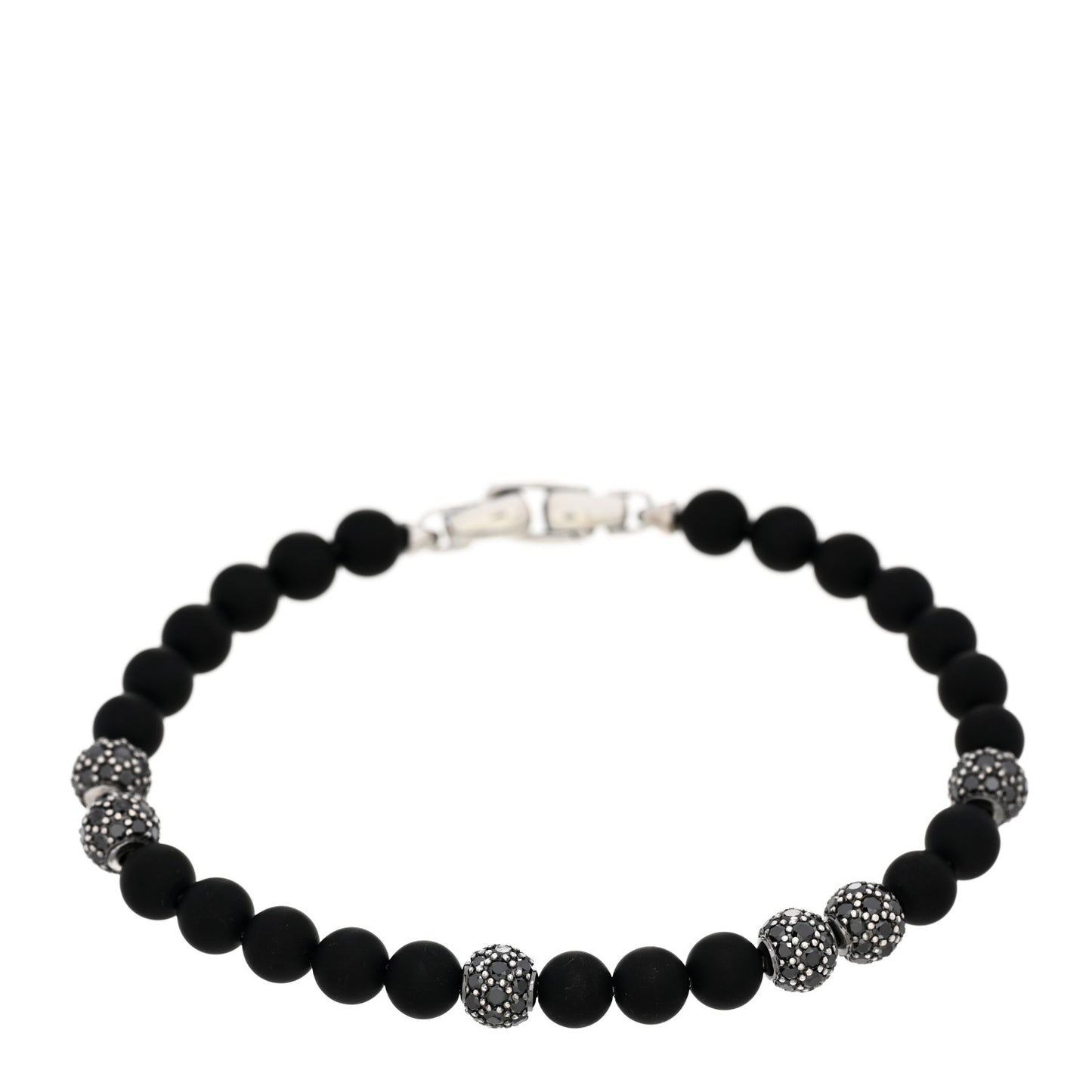 Sterling Silver Black Diamond Black Onyx 6mm Spiritual Beads Bracelet