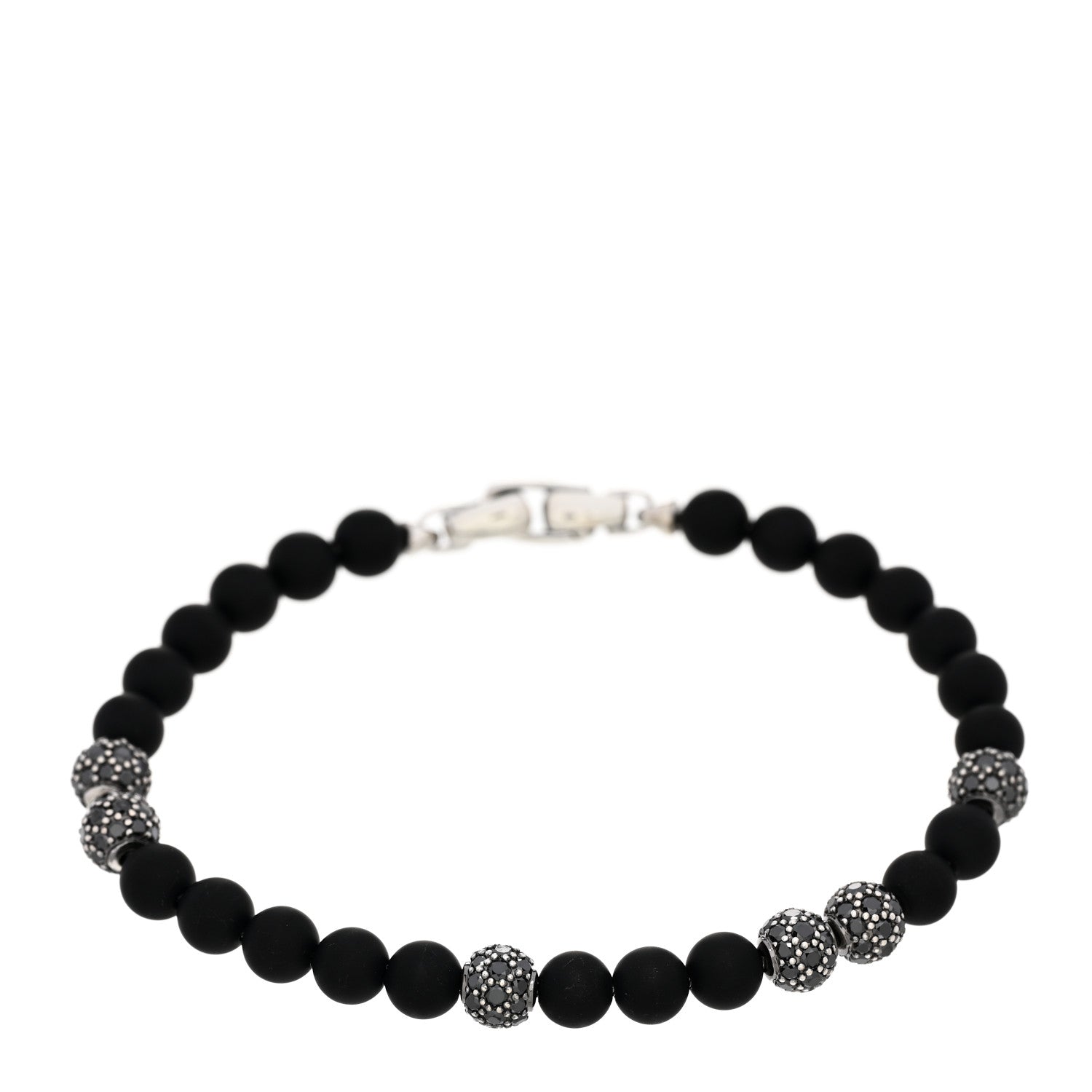 David Yurman Sterling Silver Black Diamond Black Onyx 6mm Spiritual Beads Bracelet 1 of 3