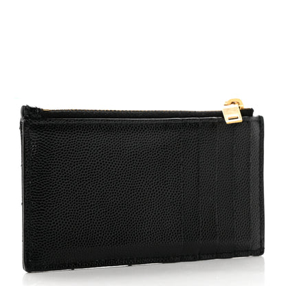 Saint Laurent Grain De Poudre Matelasse Chevron Monogram Fragments Zippered Card Case Black 3 of 7
