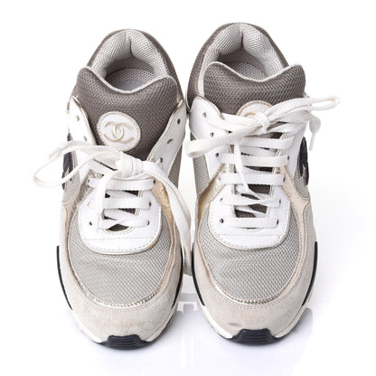 Chanel Suede Calfskin Womens CC Sneakers 38.5 Black White 5 of 11