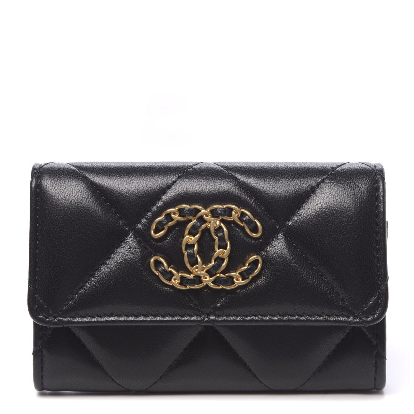 Shiny Goatskin Quilted 19 Flap Card Holder Black