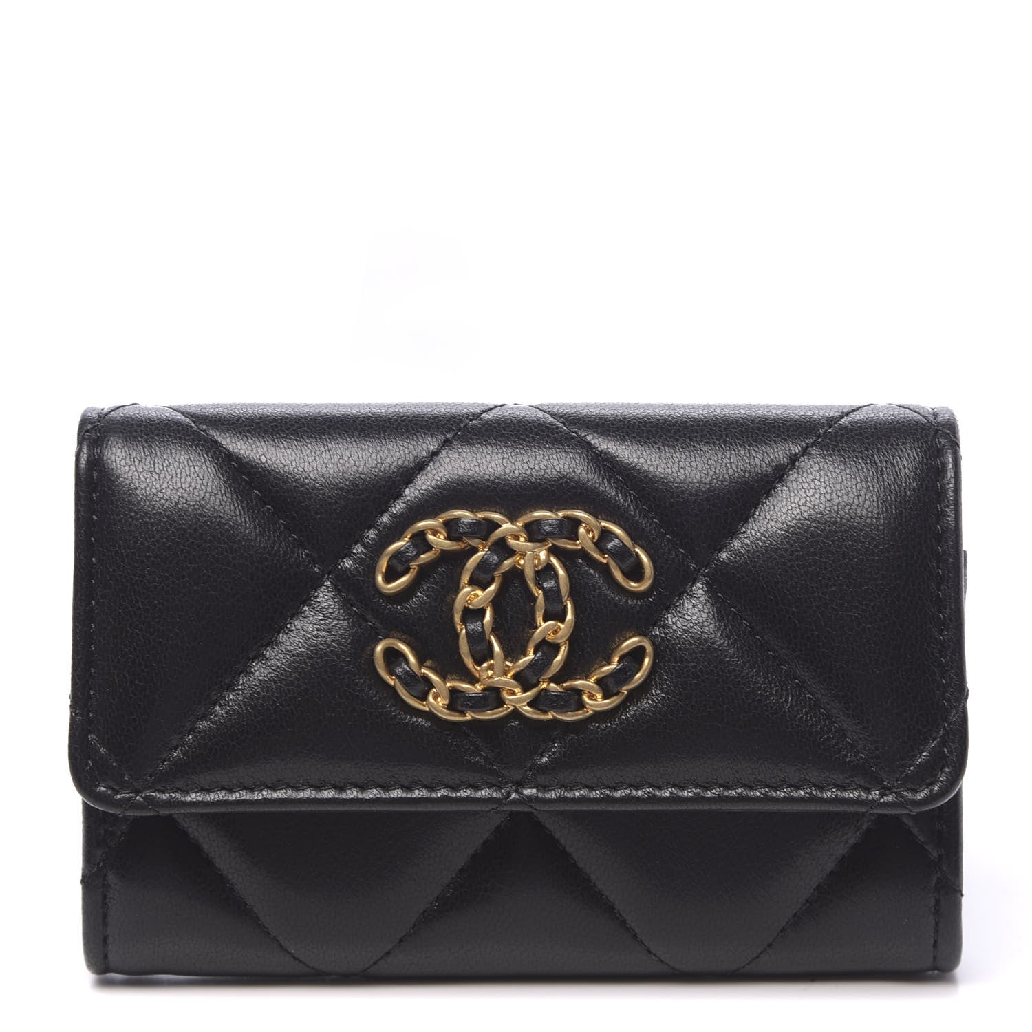 Chanel Shiny Goatskin Quilted 19 Flap Card Holder Black 1 of 9