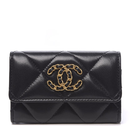 Chanel Shiny Goatskin Quilted 19 Flap Card Holder Black 1 of 9