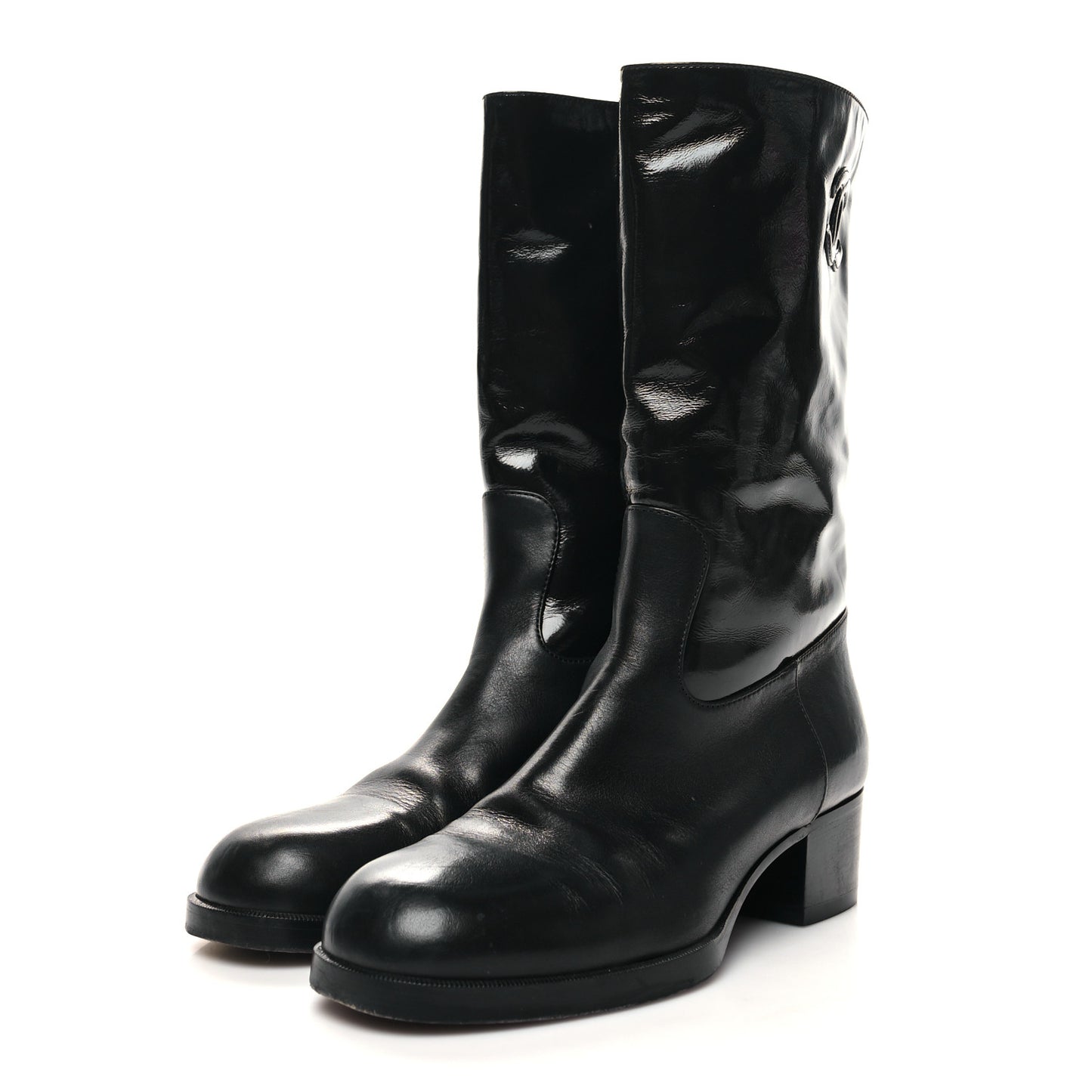Shiny Calfskin CC Mid Calf Boots 37 Black