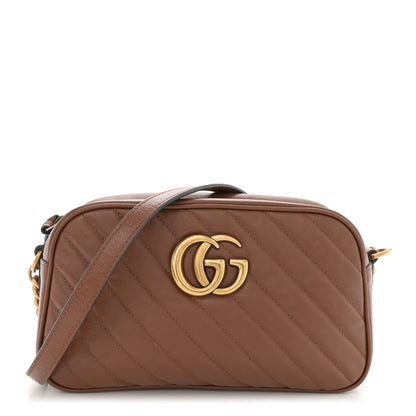 Gucci Glazed Calfskin Matelasse Diagonal Small GG Marmont Chain Shoulder Bag Cuir 1 of 12